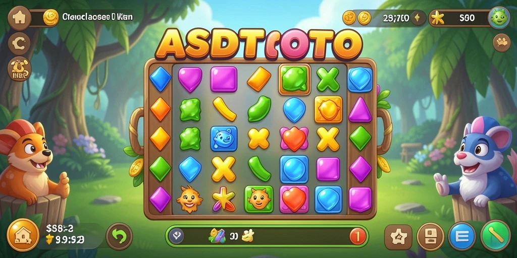 Screenshot ASDTOTO menampilkan gameplay Match-3 yang seru dan penuh warna.