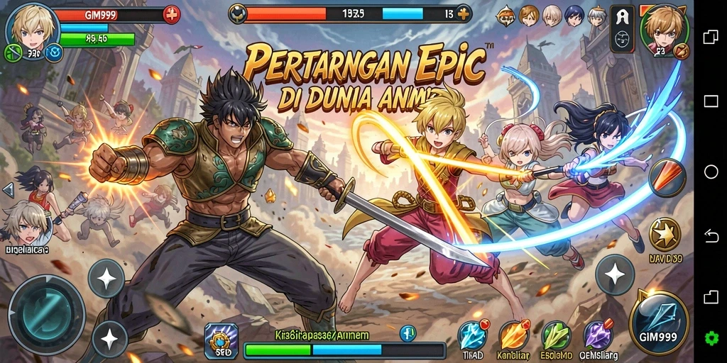 Tampilan gameplay GIM999 yang penuh aksi di dunia Anime.