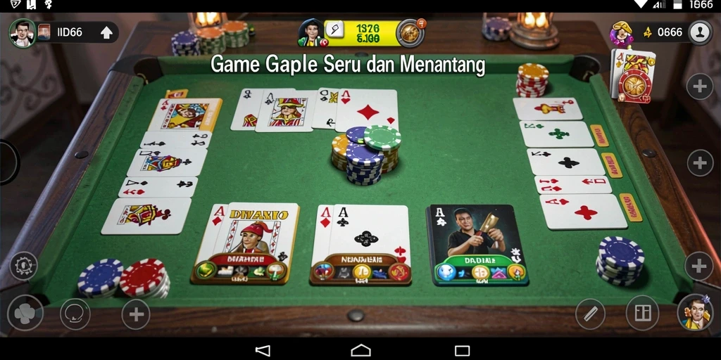 Screenshot gameplay ID66 yang menunjukkan keseruan permainan Gaple.