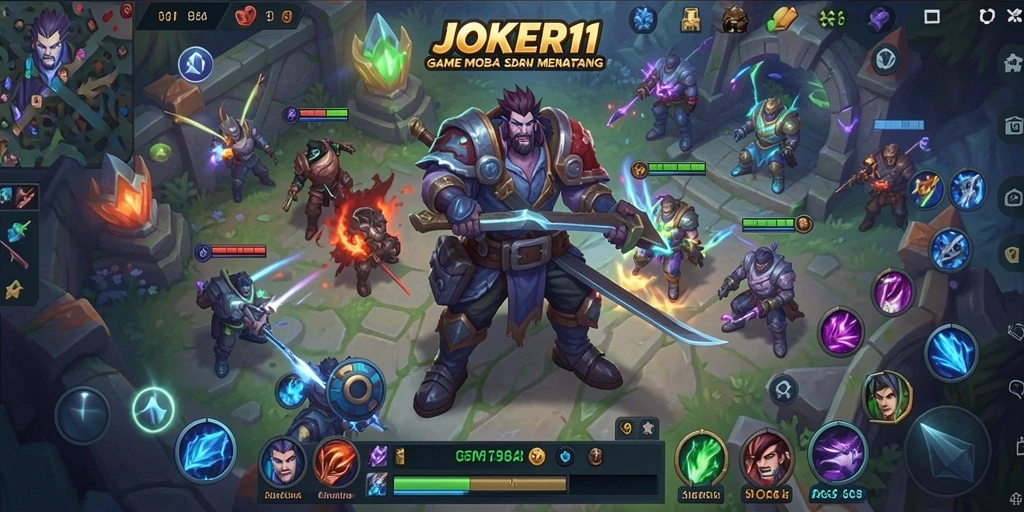 Tampilan gameplay seru di JOKER11 dengan aksi MOBA yang intens.