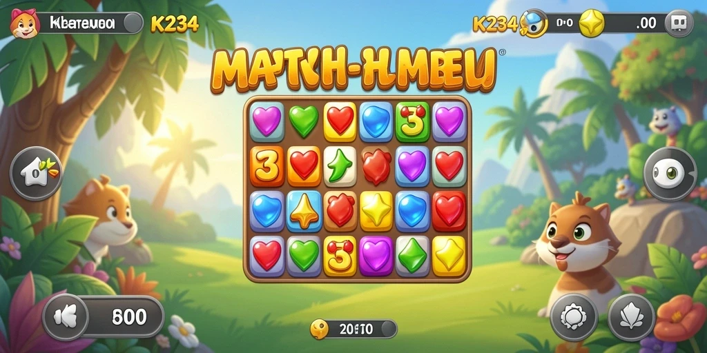 Screenshot gameplay K234 menampilkan kombinasi permata yang berwarna-warni.