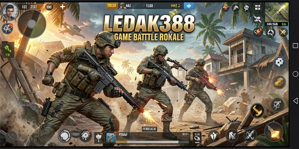 Tampilan gameplay menegangkan di arena pertempuran LEDAK388.