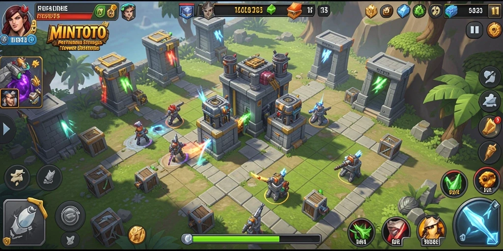 Tampilan gameplay mendebarkan MINTOTO dengan menara bertahan yang kuat.