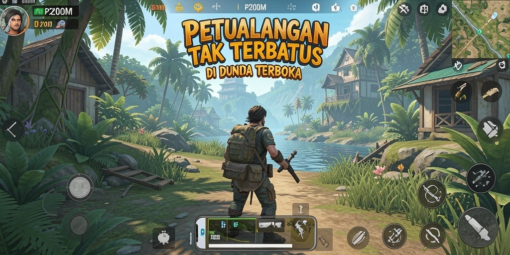 Screenshot gameplay P200M menampilkan eksplorasi dunia Open World yang luas.