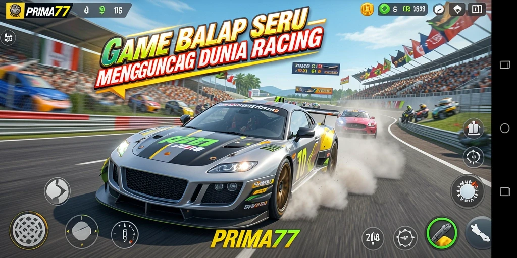 Tampilan screenshot utama PRIMA77 menampilkan keseruan balapan yang mendebarkan.