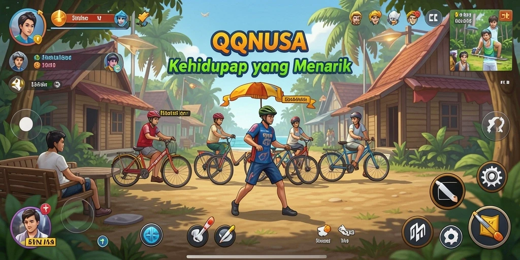 Screenshot utama QQNUSA menampilkan gameplay simulasi kehidupan yang interaktif dan menarik.