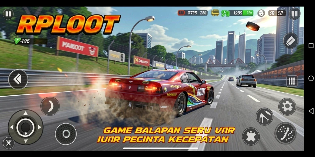 Tampilan screenshot gameplay RPLOOT yang penuh aksi balapan.