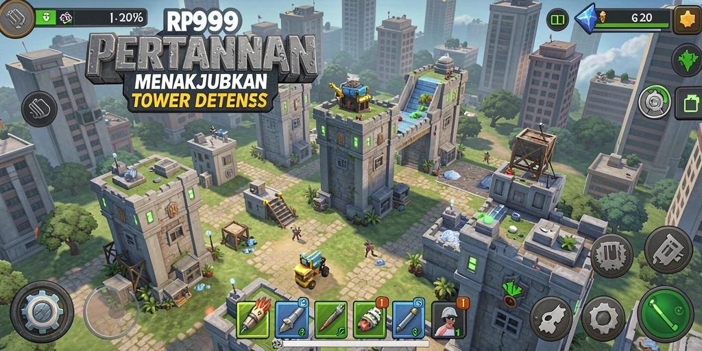 Tampilan gameplay yang mendebarkan dalam pertahanan menara.