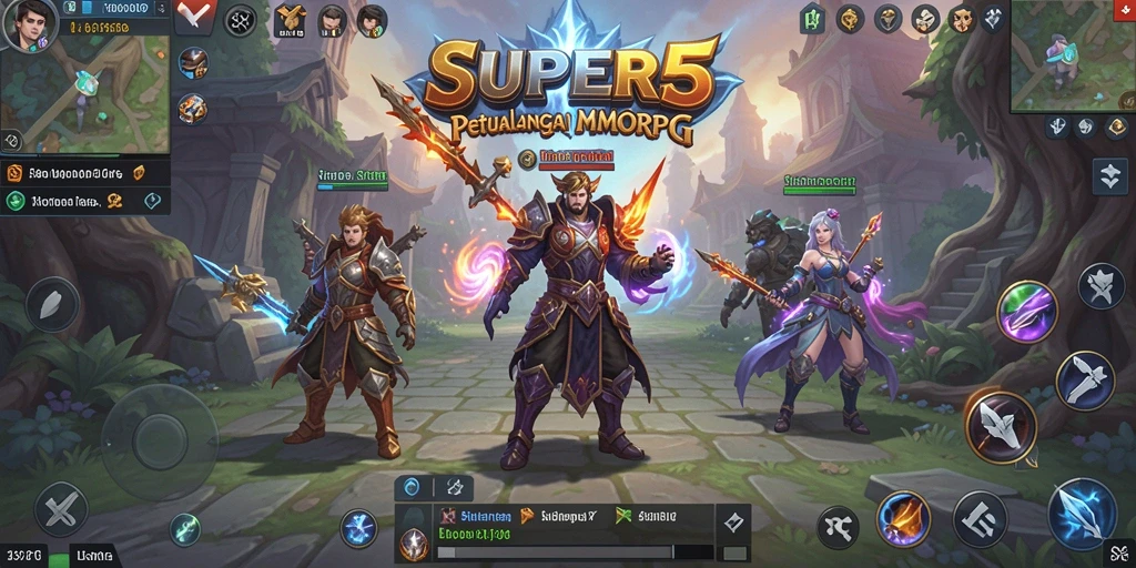 Screenshot gameplay SUPER5 yang menampilkan aksi pertempuran seru.