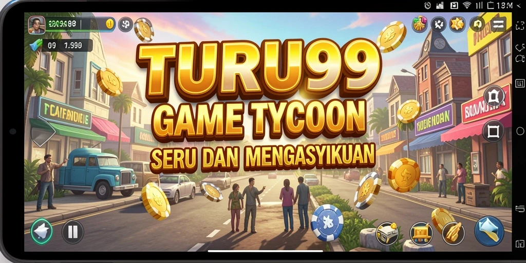 Tampilan gameplay menarik dari TURU99 yang menampilkan manajemen bisnis.