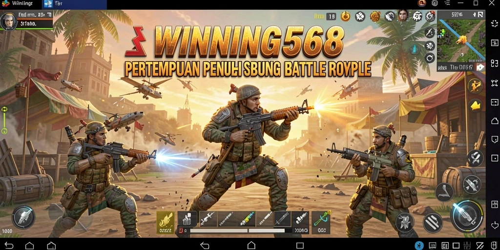 Tangkapan layar utama dari gameplay mendebarkan WINNING568 dalam pertempuran Battle Royale.